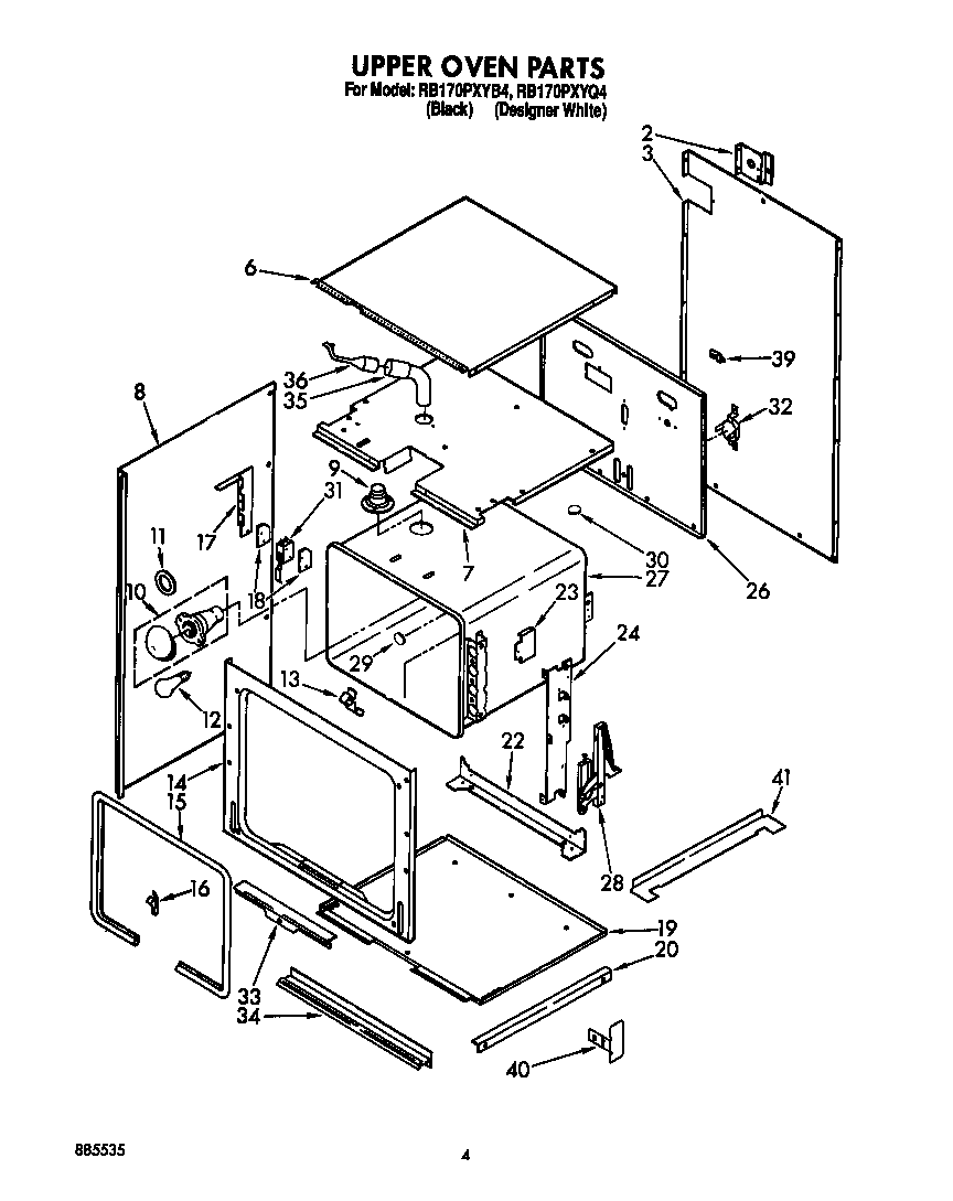 Whirlpool RB170PXYB4 upper oven diagram
