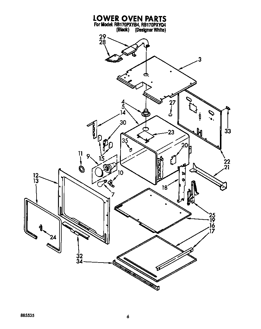 Whirlpool RB170PXYB4 lower oven diagram