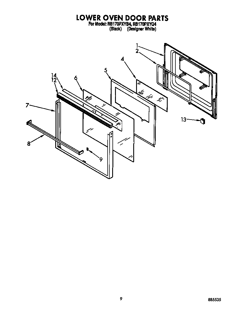 Whirlpool RB170PXYB4 lower oven door diagram