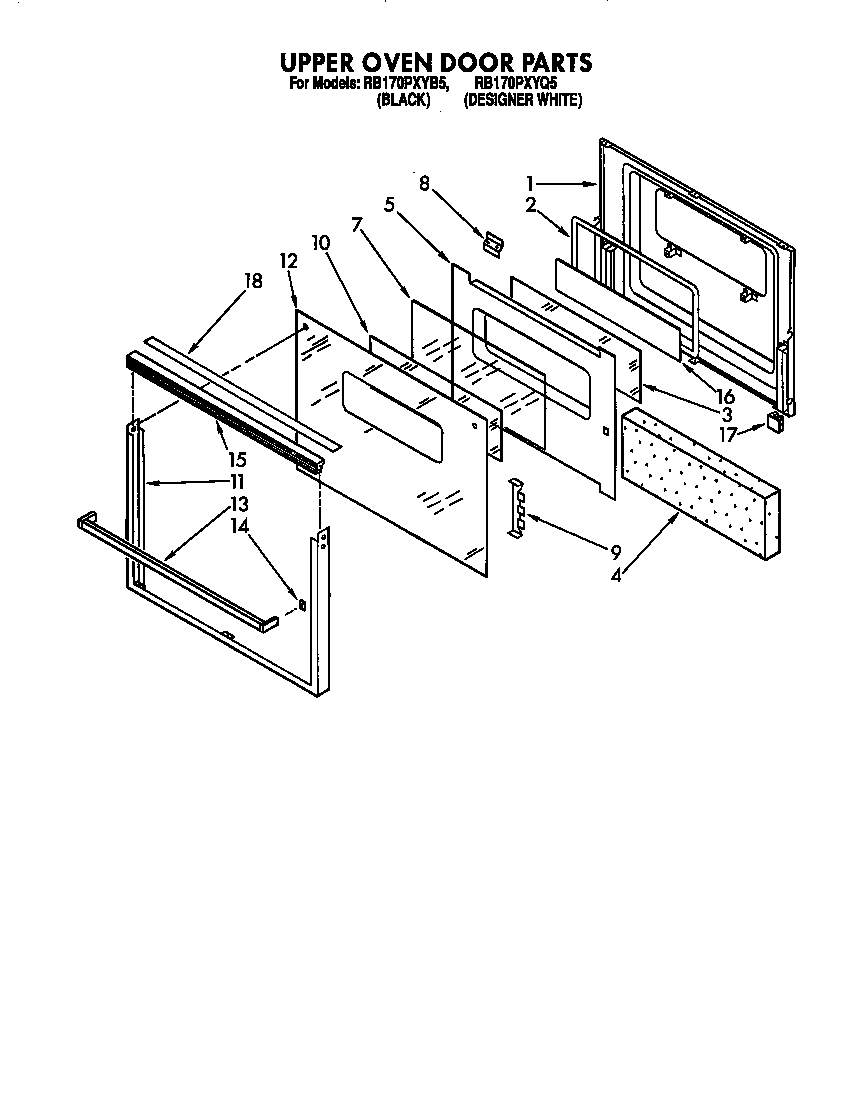 Whirlpool RB170PXYB5 upper oven door diagram