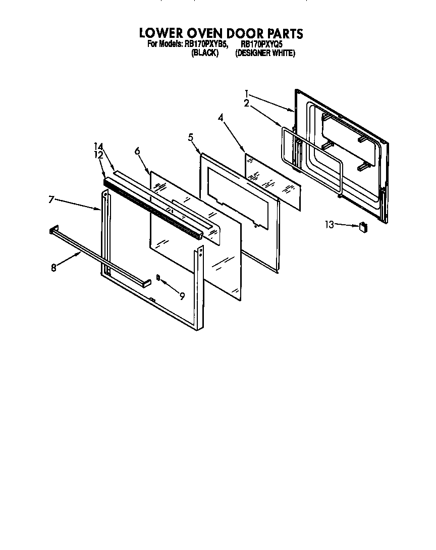 Whirlpool RB170PXYB5 lower oven door diagram