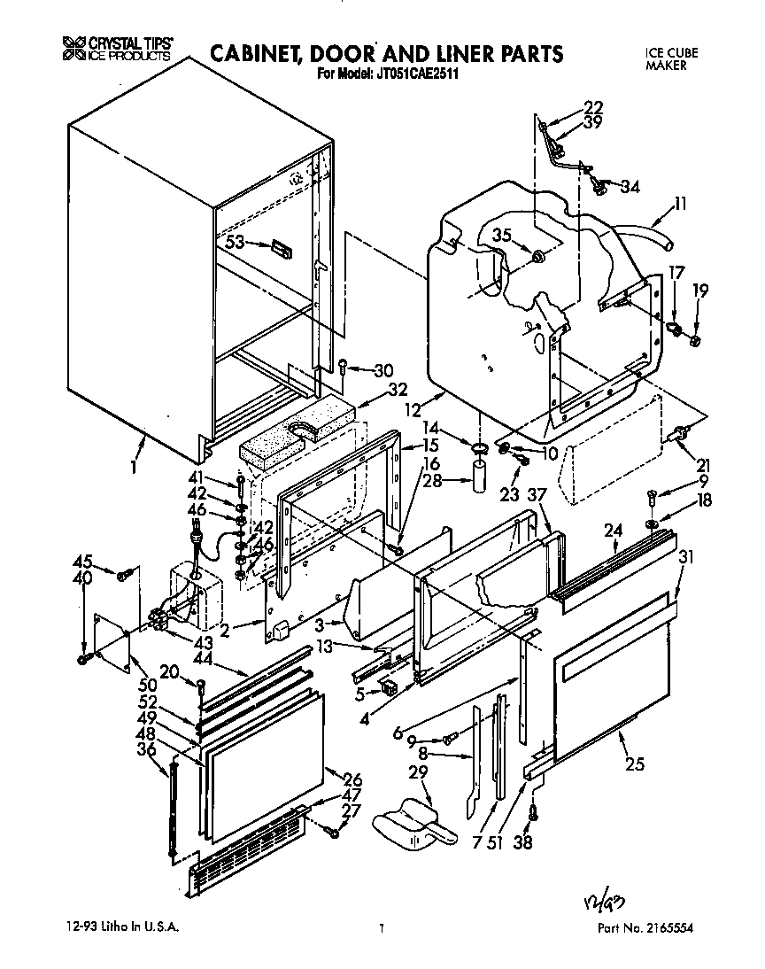 Whirlpool JT051CAE2511 cabinet, door and liner diagram