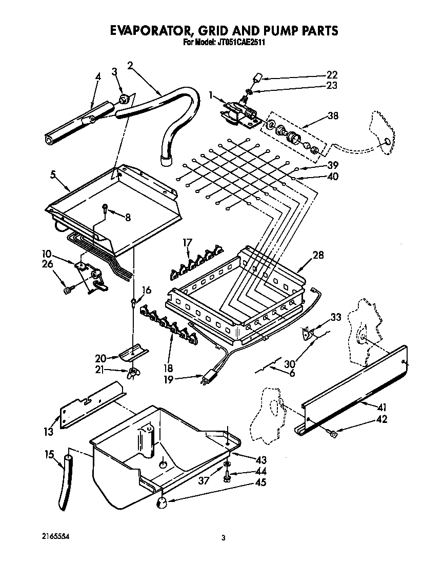 Whirlpool JT051CAE2511 evaporator, grid and pump diagram
