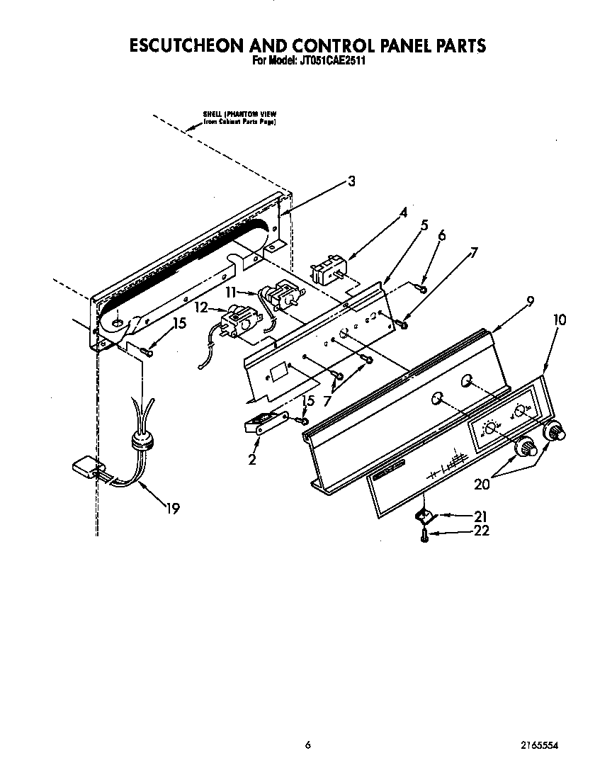 Whirlpool JT051CAE2511 escutcheon and control panel diagram