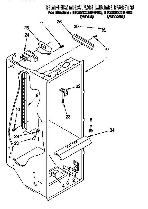 Whirlpool ED22ZRXBW00 refrigerator liner diagram