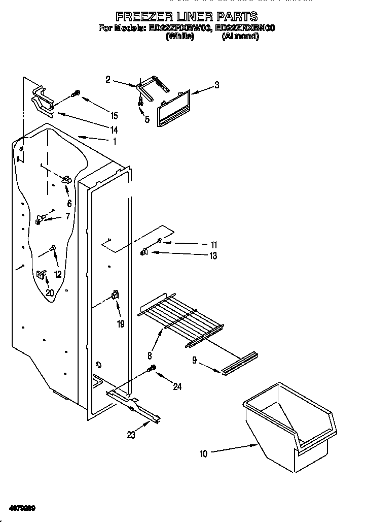 Whirlpool ED22ZRXBW00 freezer liner diagram