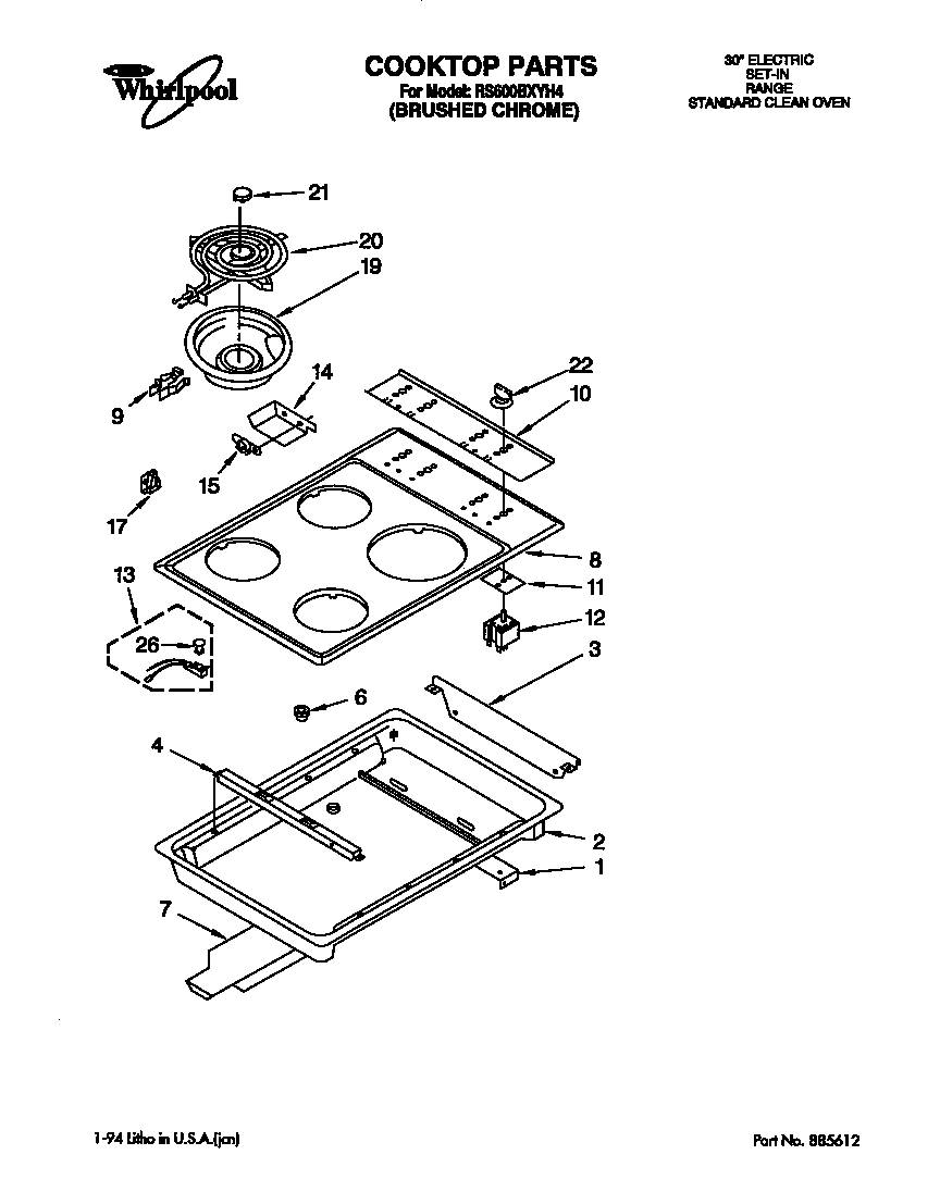 Whirlpool RS600BXYH4 cooktop diagram
