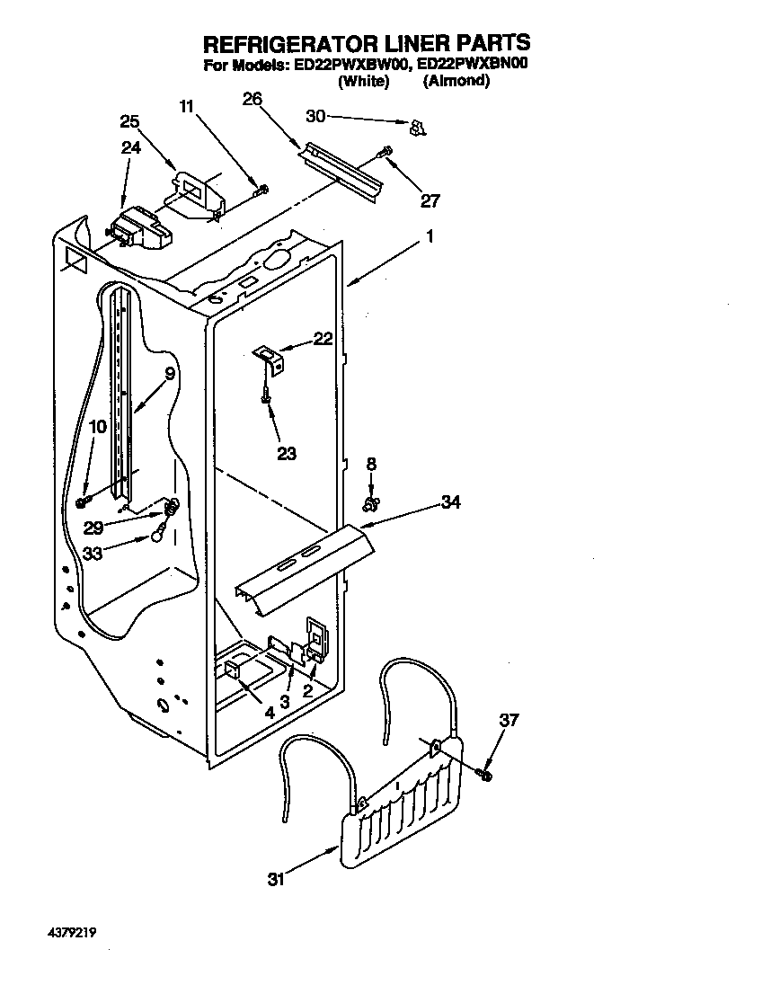 Whirlpool ED22PWXBW00 refrigerator liner diagram