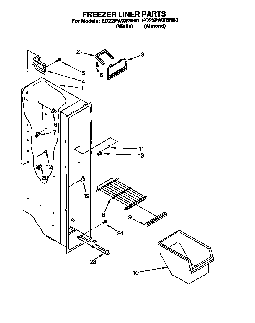 Whirlpool ED22PWXBW00 freezer liner diagram