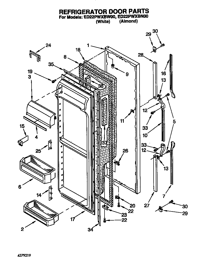 Whirlpool ED22PWXBW00 refrigerator door diagram
