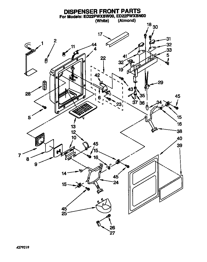 Whirlpool ED22PWXBW00 dispenser front diagram