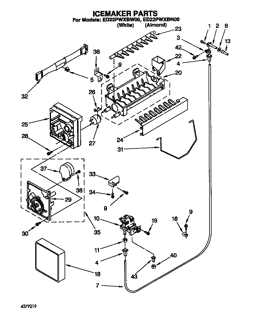 Whirlpool ED22PWXBW00 icemaker diagram