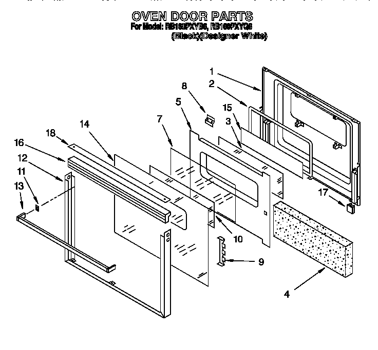 Whirlpool RB160PXYQ6 oven door diagram