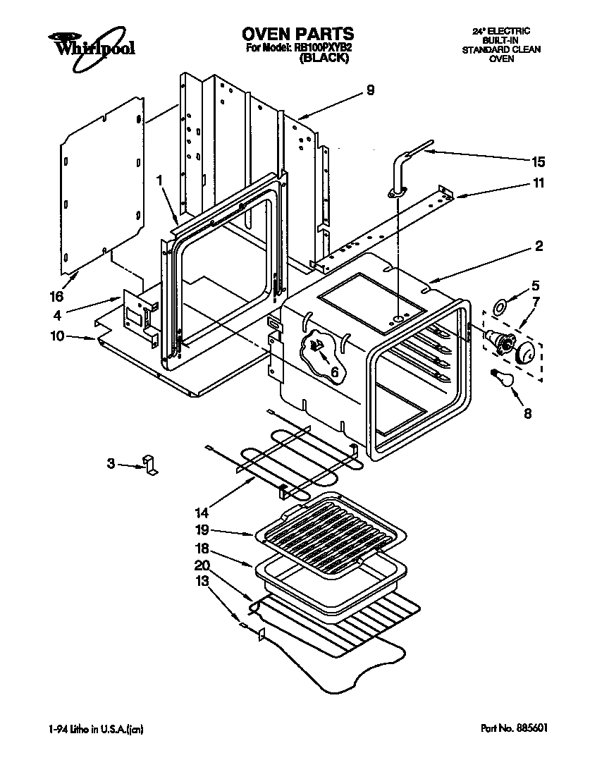 Whirlpool RB100PXYB2 oven diagram