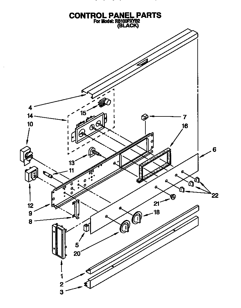 Whirlpool RB100PXYB2 control panel diagram
