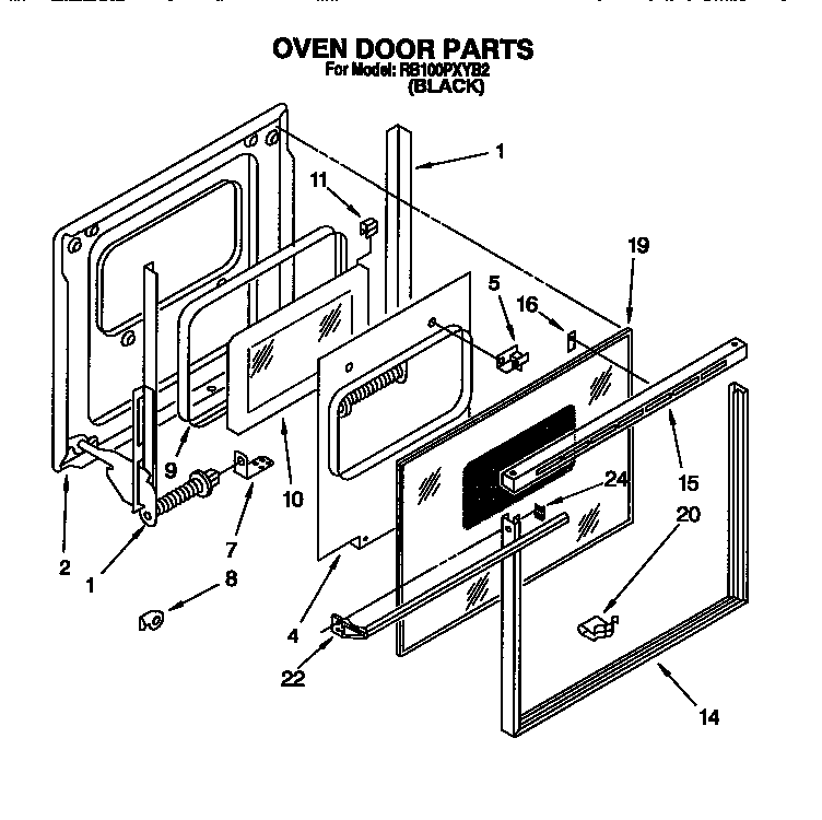 Whirlpool RB100PXYB2 oven door diagram