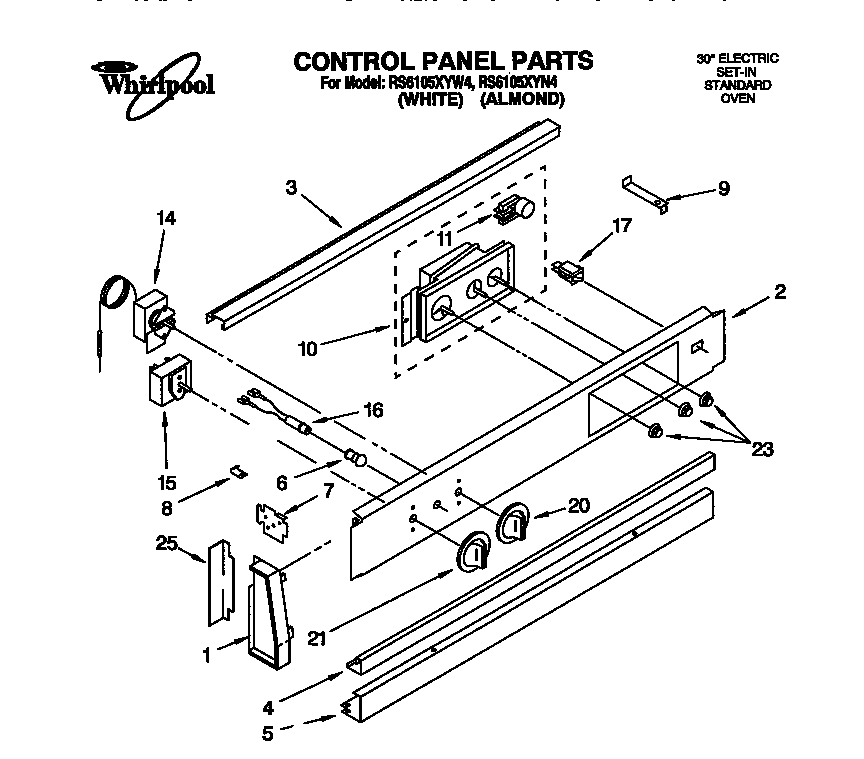 Whirlpool RS6105XYW4 control panel diagram