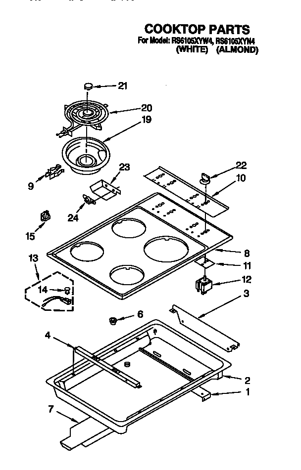 Whirlpool RS6105XYW4 cooktop diagram