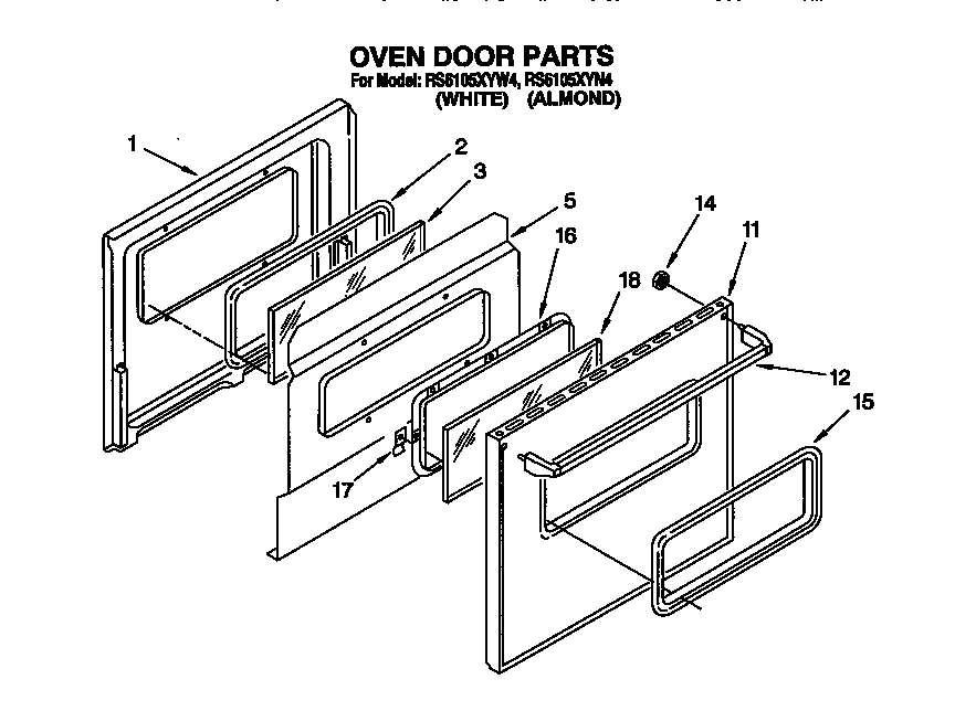 Whirlpool RS6105XYW4 oven door diagram