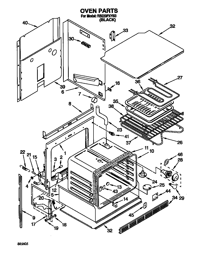 Whirlpool RB220PXYB3 oven diagram