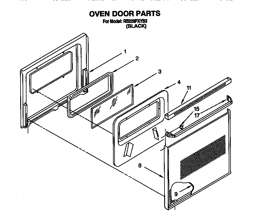 Whirlpool RB220PXYB3 oven door diagram