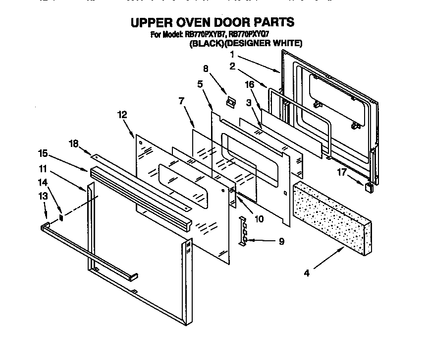 Whirlpool RB770PXYQ7 upper oven door diagram