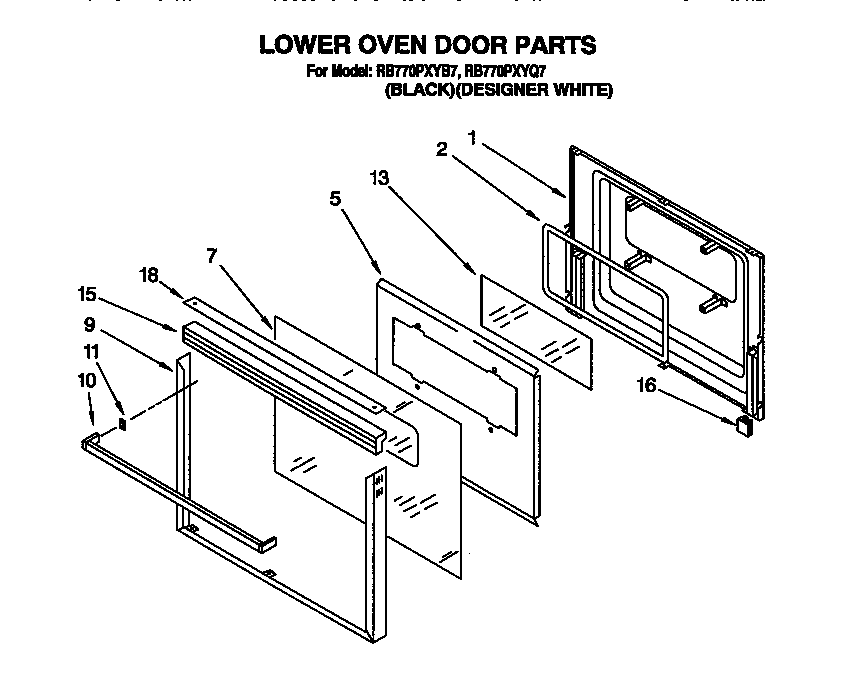 Whirlpool RB770PXYQ7 lower oven door diagram