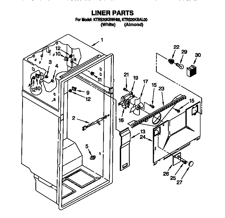 KitchenAid KTRS20KBWH00 liner diagram