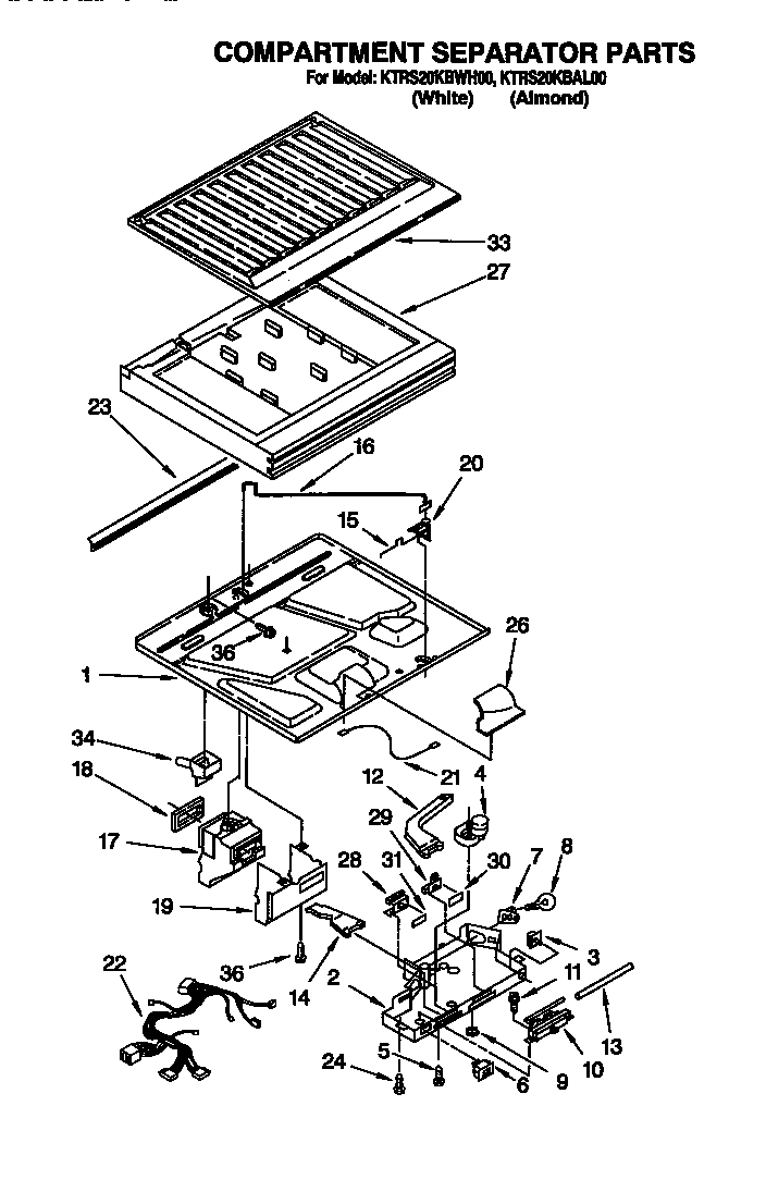 KitchenAid KTRS20KBWH00 compartment separator diagram