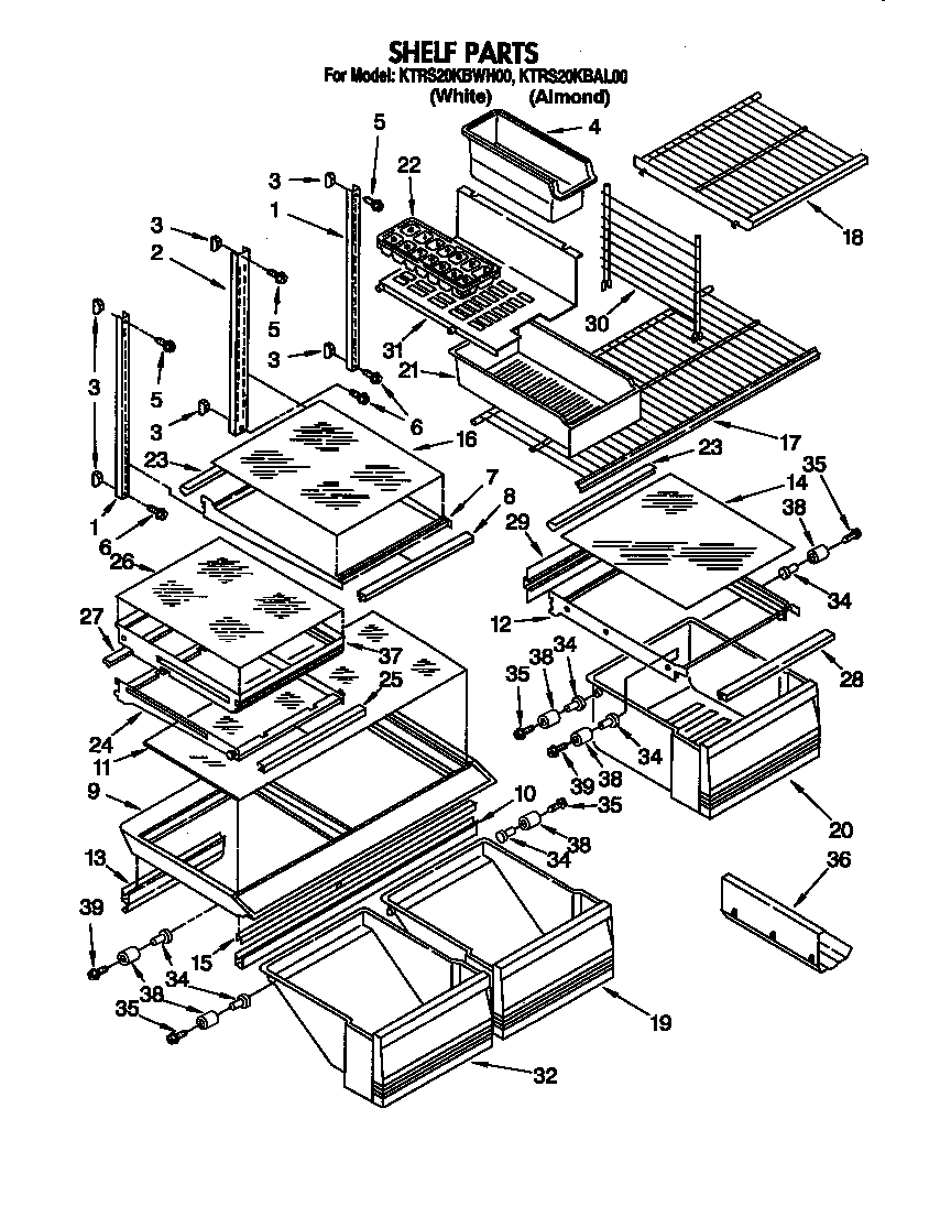 KitchenAid KTRS20KBWH00 shelf diagram