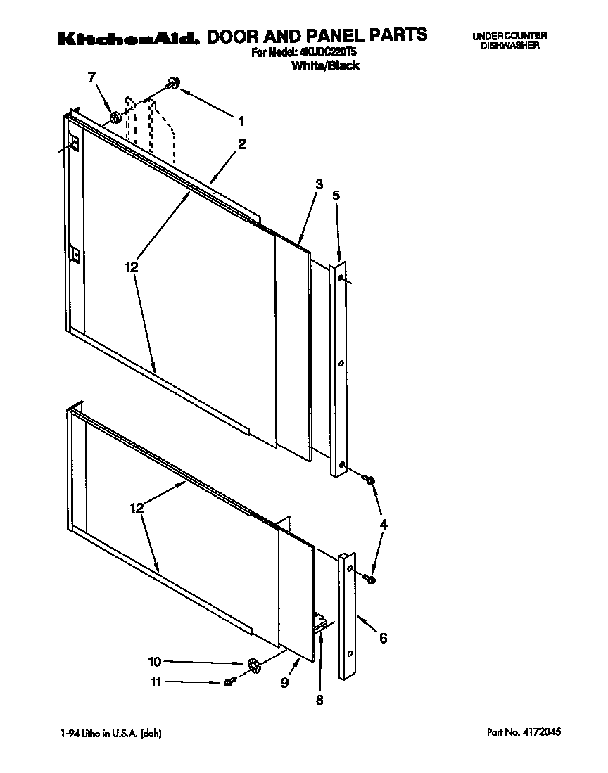 KitchenAid 4KUDC220T5 door and panel diagram
