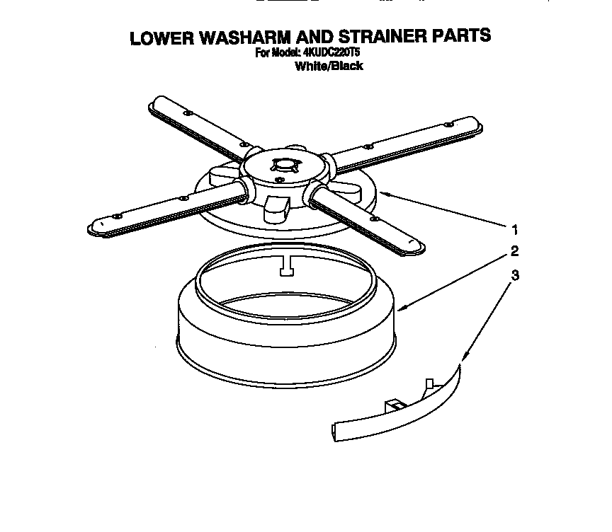 KitchenAid 4KUDC220T5 lower washarm and strainer diagram