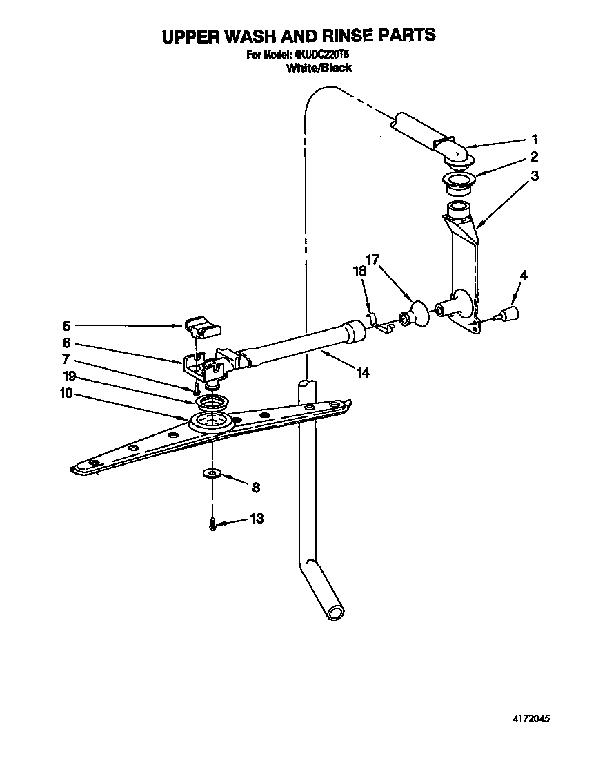 KitchenAid 4KUDC220T5 upper wash and rinse diagram
