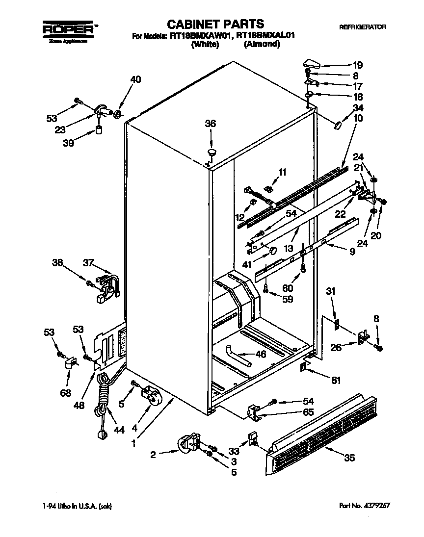 Roper RT18BMXAW01 cabinet diagram