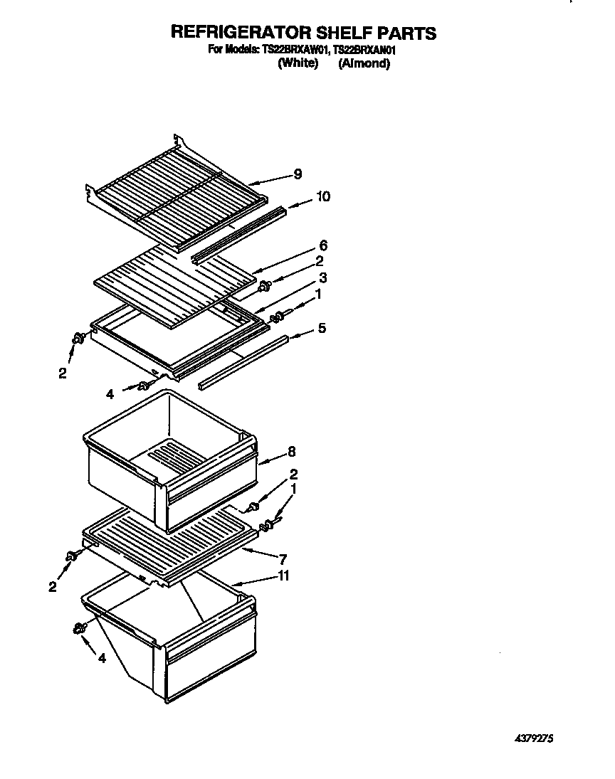 Whirlpool TS22BRXAW01 refrigerator shelf diagram