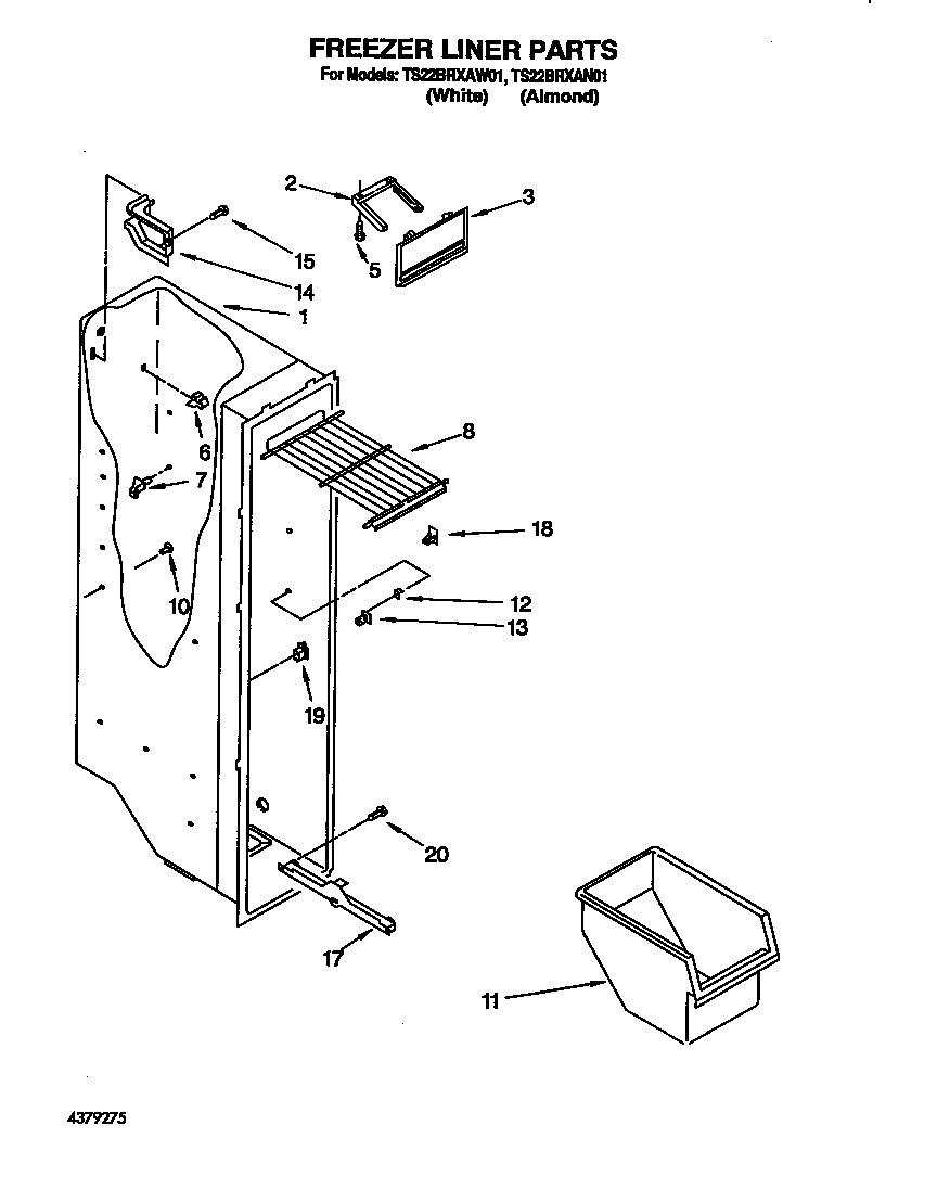 Whirlpool TS22BRXAW01 freezer liner diagram