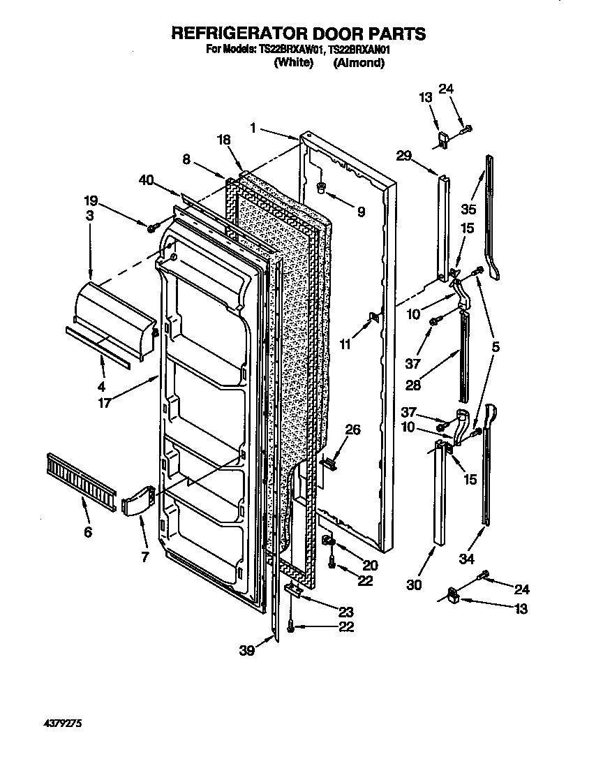 Whirlpool TS22BRXAW01 refrigerator door diagram