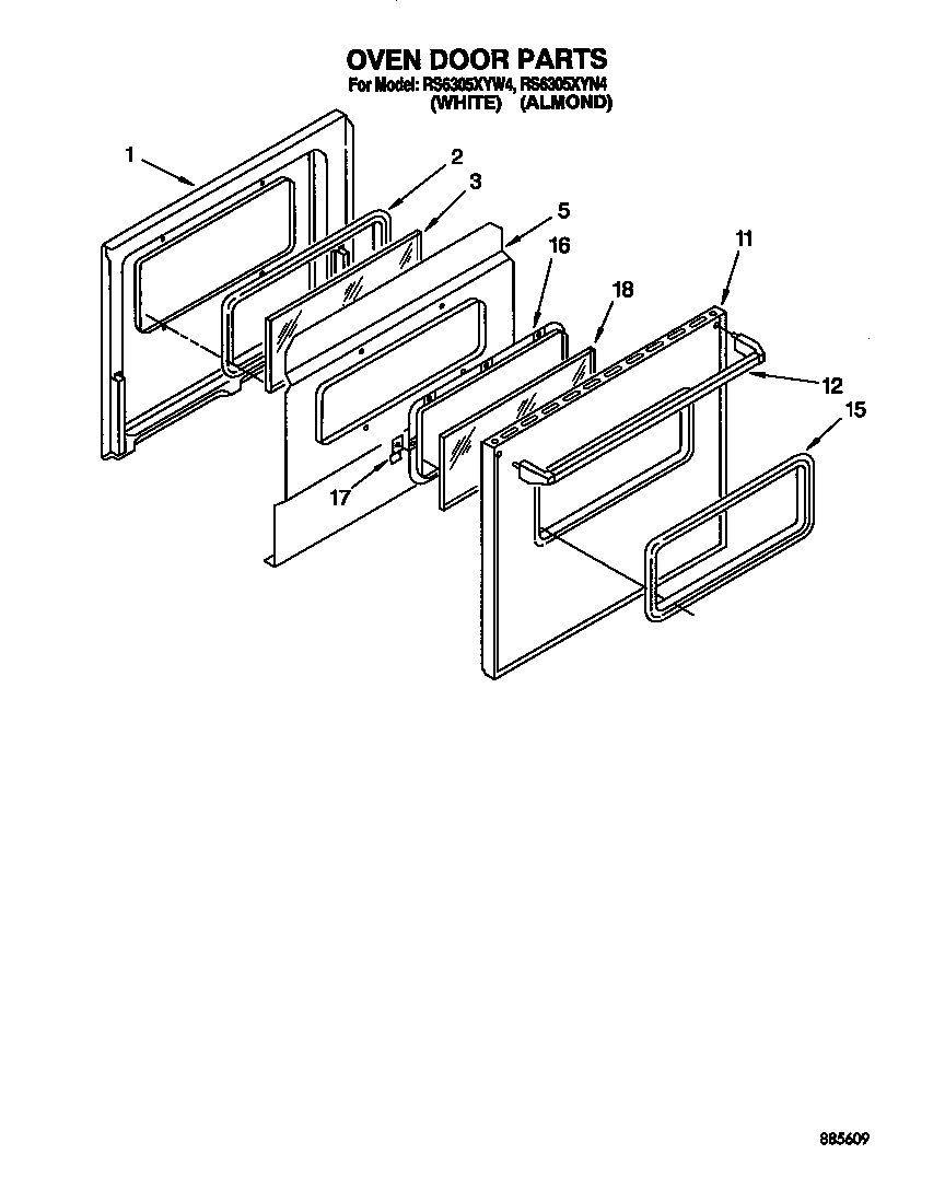 Whirlpool RS6305XYW4 oven door diagram