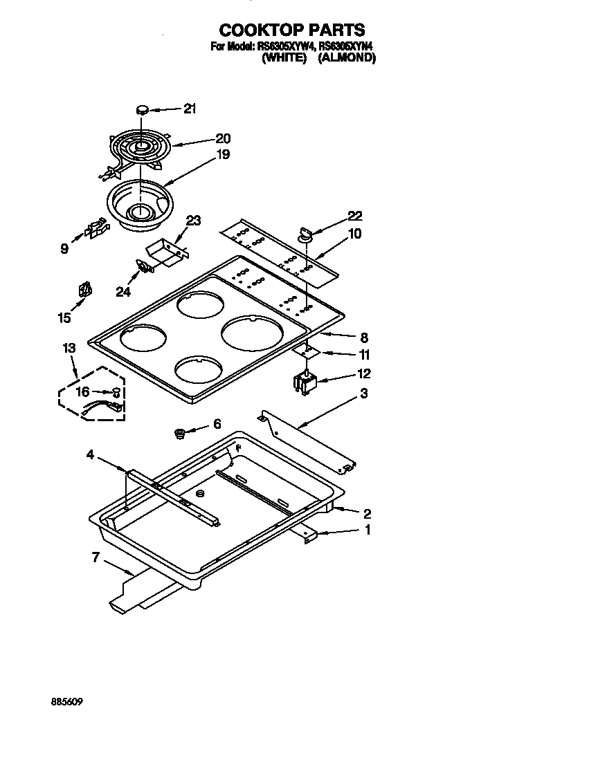 Whirlpool RS6305XYW4 cooktop diagram