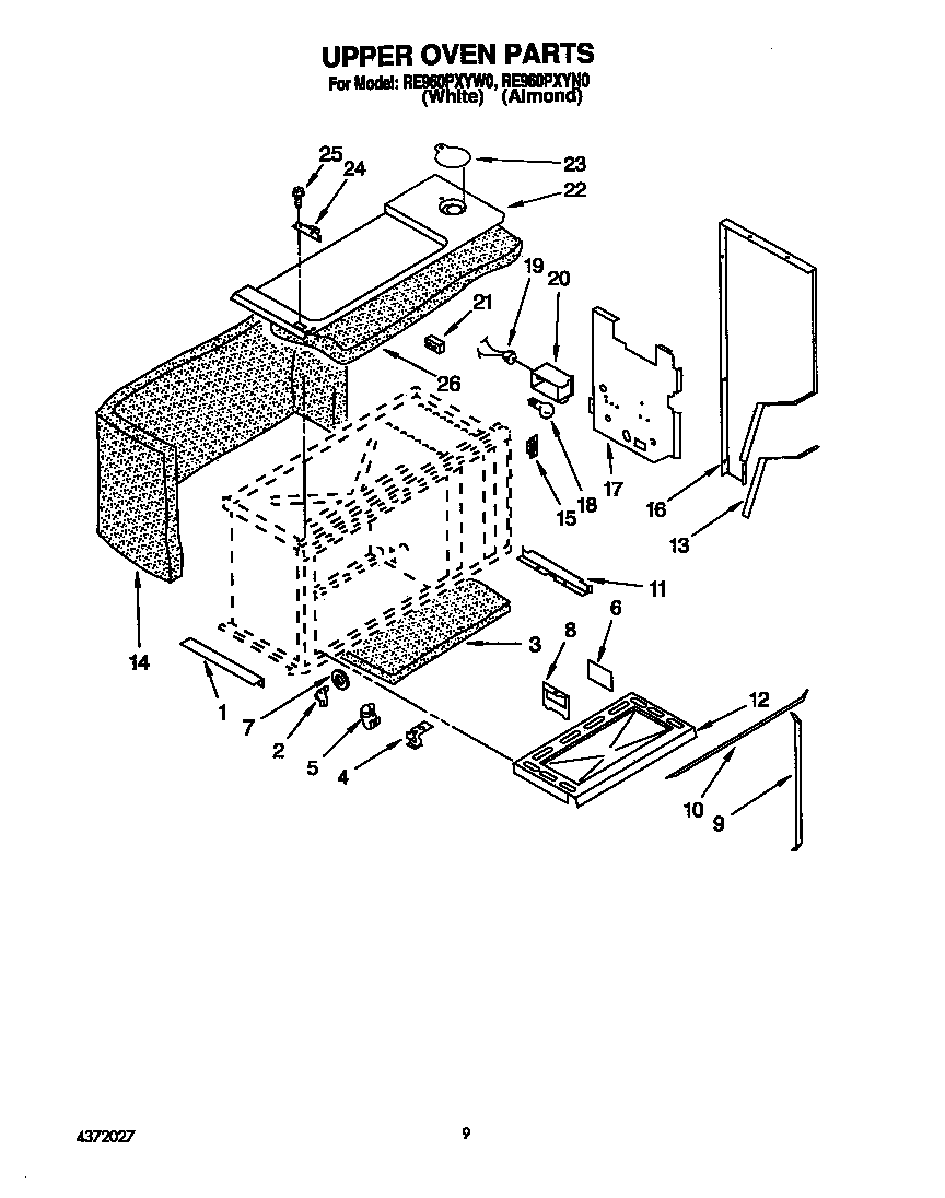 Whirlpool RE960PXYW0 upper oven diagram