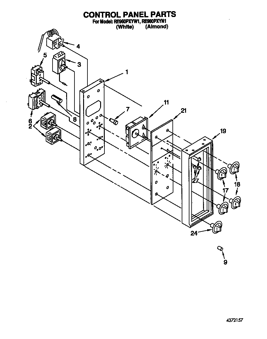 Whirlpool RE960PXYW1 control panel diagram