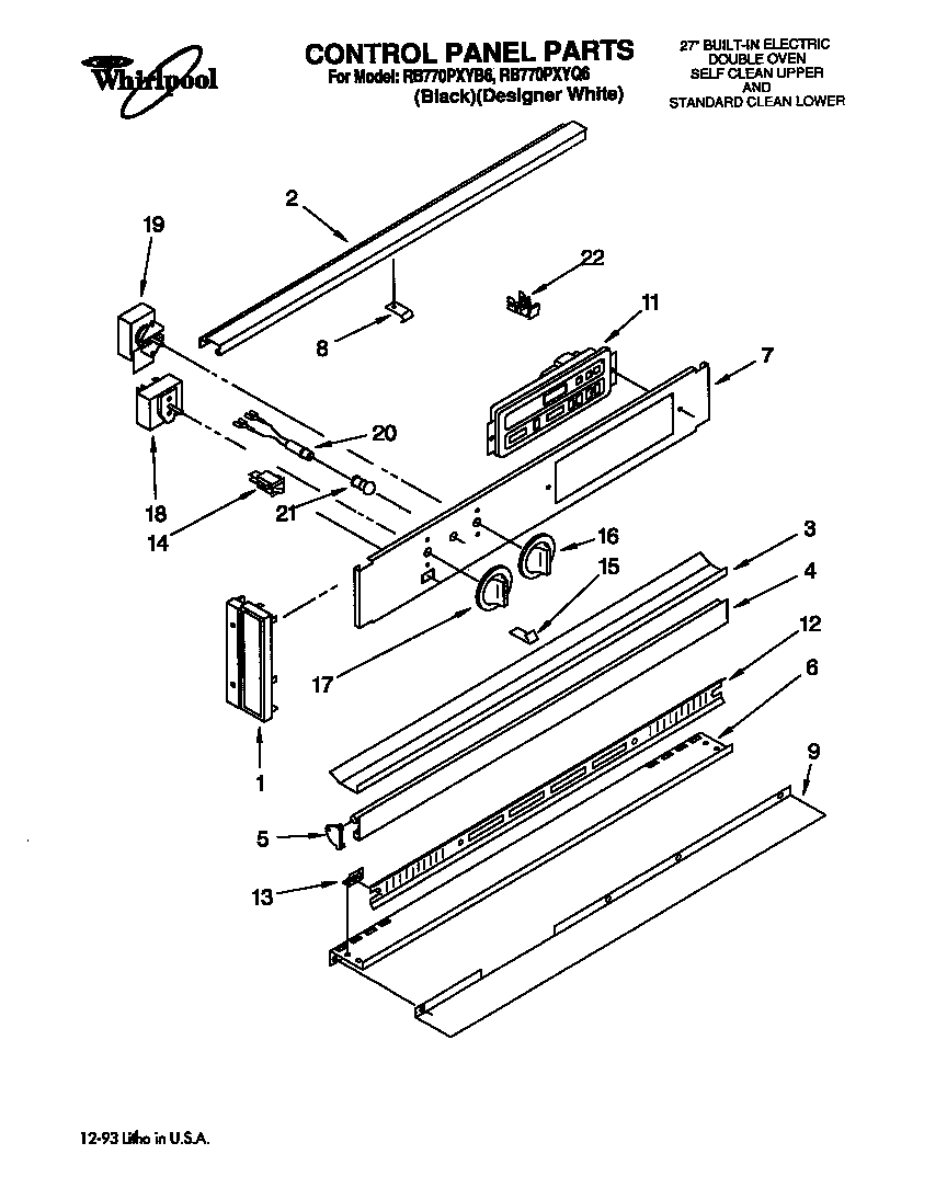 Whirlpool RB770PXYQ6 control panel diagram