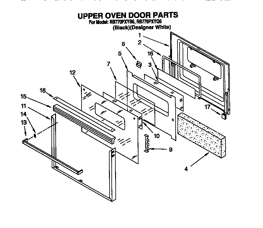 Whirlpool RB770PXYQ6 upper oven door diagram