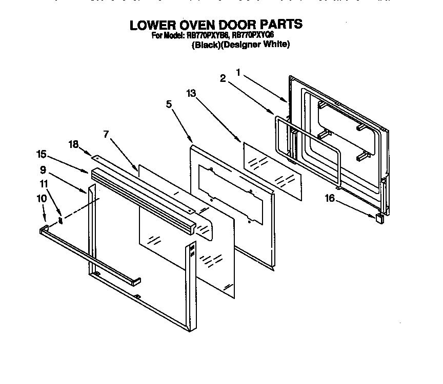 Whirlpool RB770PXYQ6 lower oven door diagram