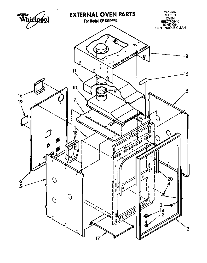 Whirlpool SB130PER4 external oven diagram
