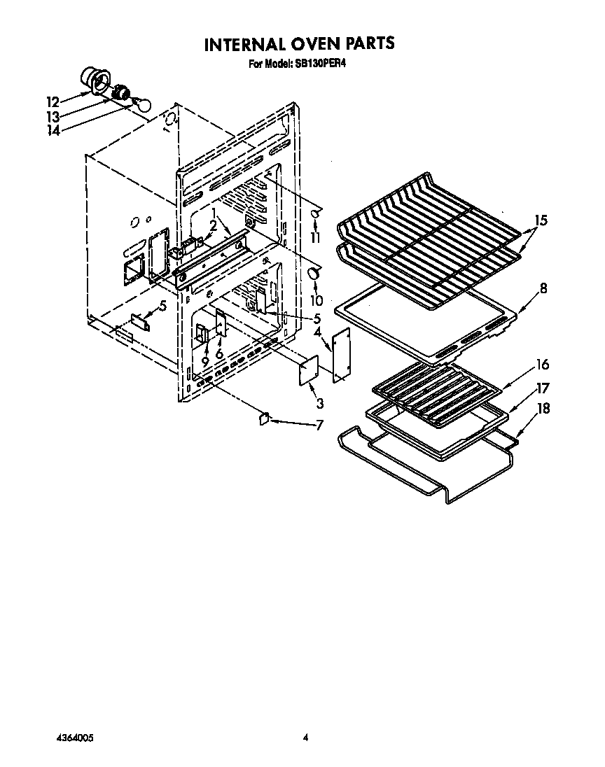 Whirlpool SB130PER4 internal oven diagram