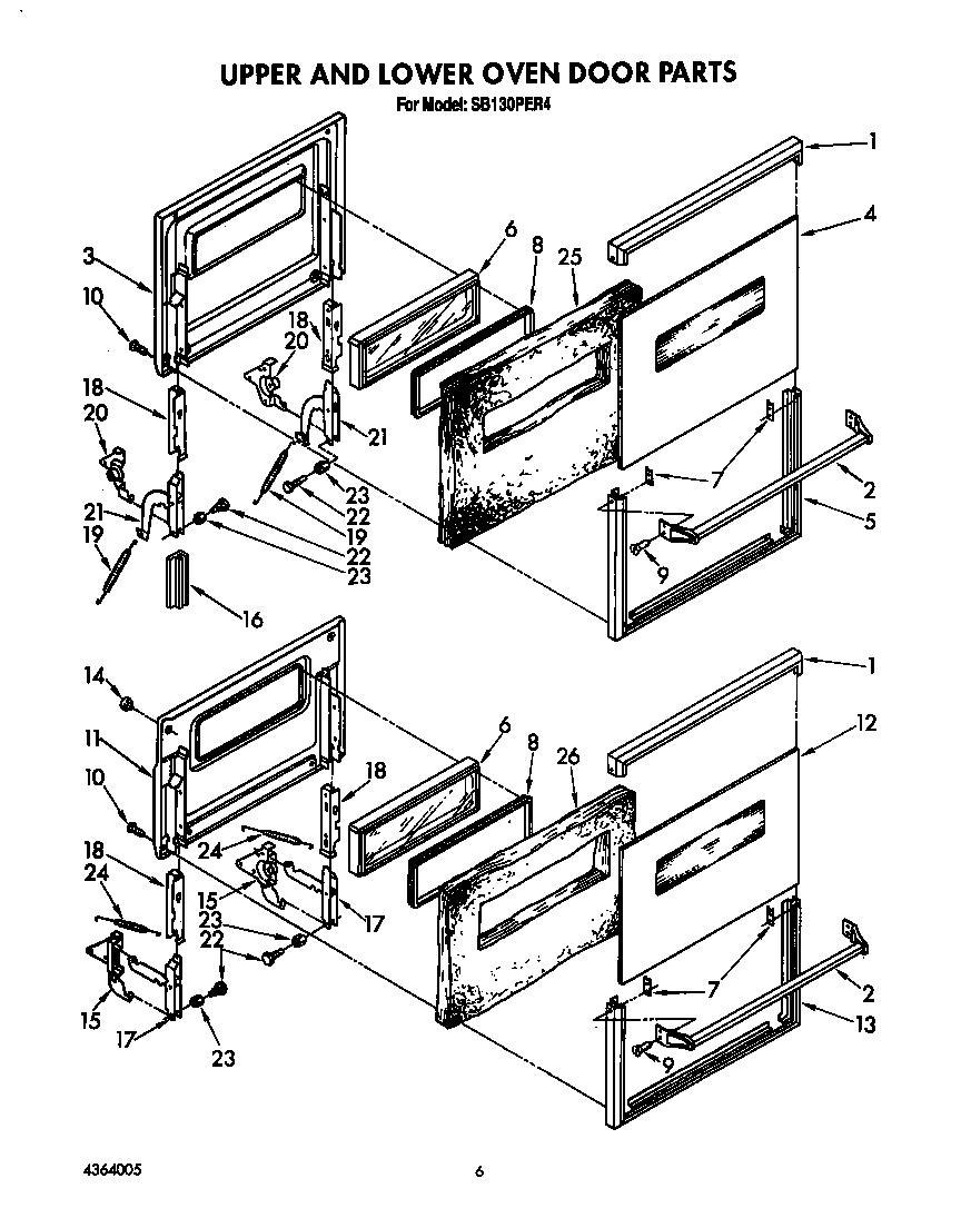 Whirlpool SB130PER4 upper and lower oven door diagram