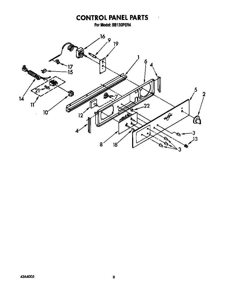 Whirlpool SB130PER4 control panel diagram