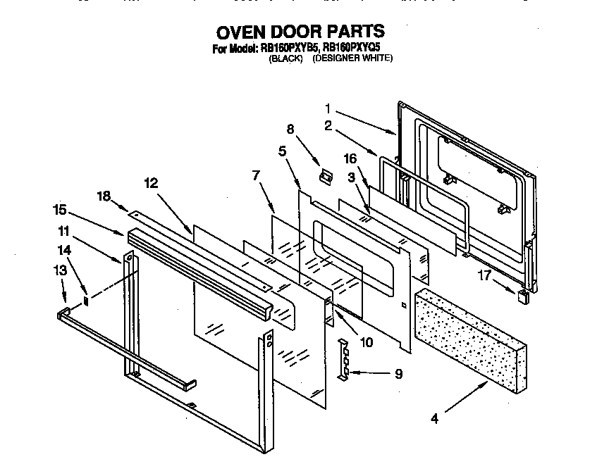 Whirlpool RB160PXYQ5 oven door diagram