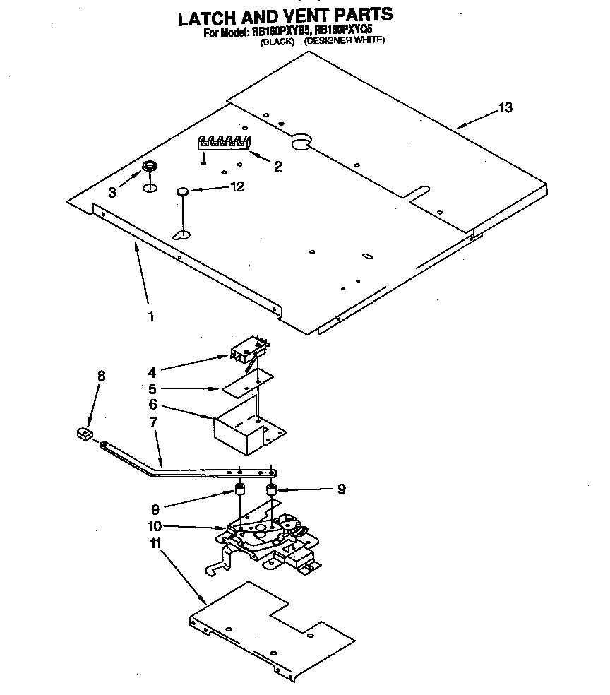 Whirlpool RB160PXYQ5 latch and vent diagram
